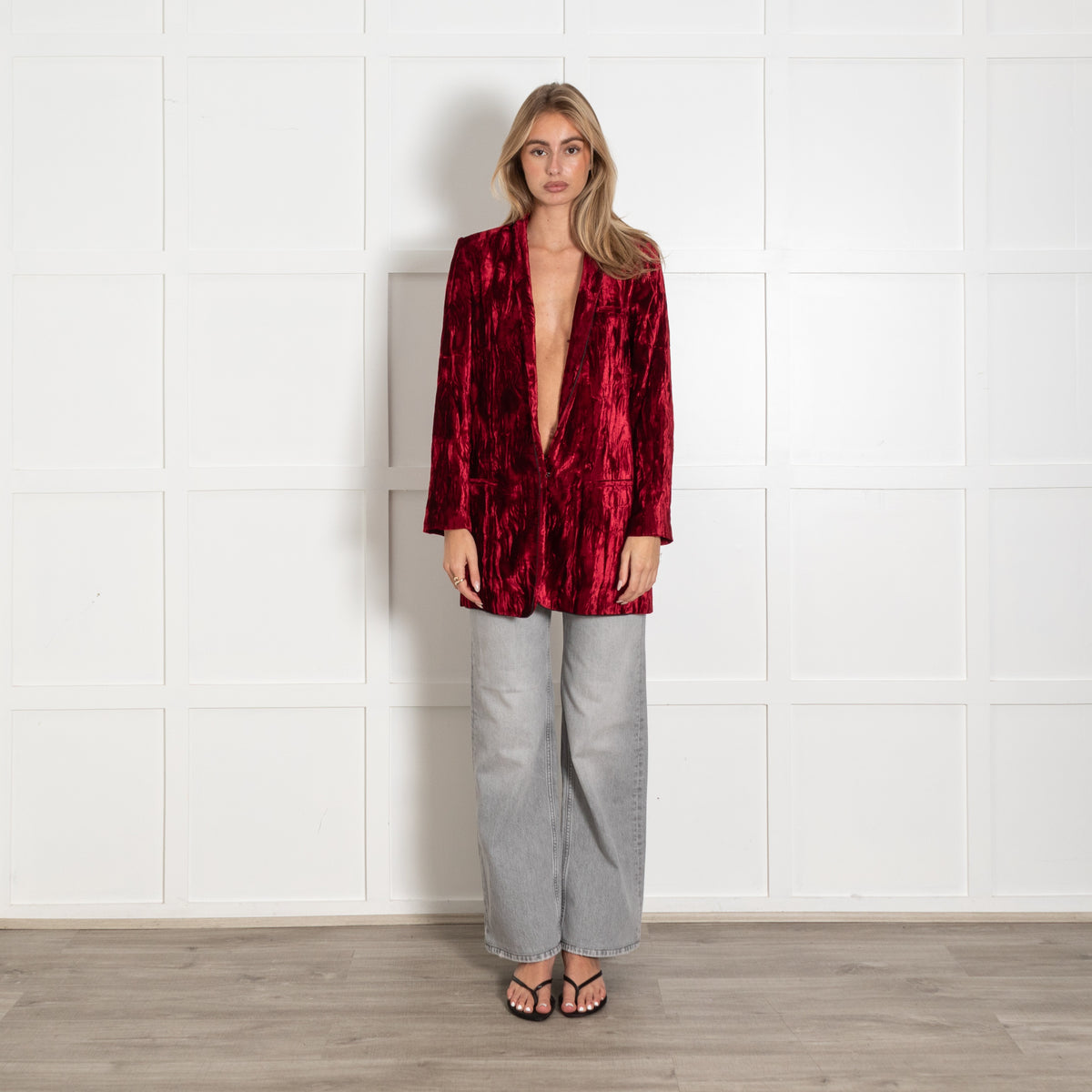 Haider Ackermann Red Crushed Velvet Blazer Jacket - Image 1