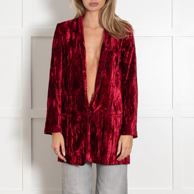 Haider Ackermann Red Crushed Velvet Blazer Jacket - Image 2