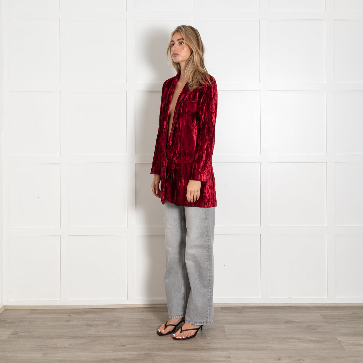 Haider Ackermann Red Crushed Velvet Blazer Jacket - Image 3