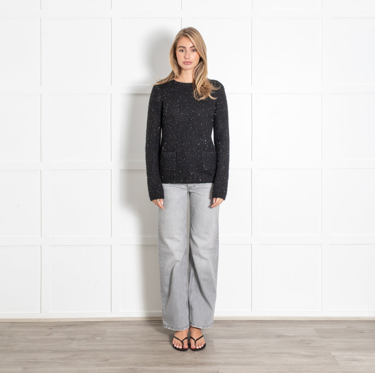 Black Sequin Knit Sweater - Image 1