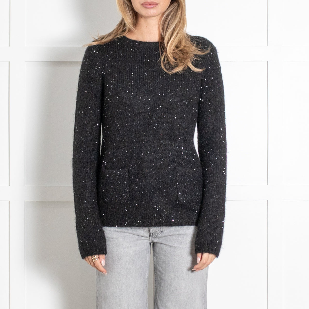 Black Sequin Knit Sweater - Image 2