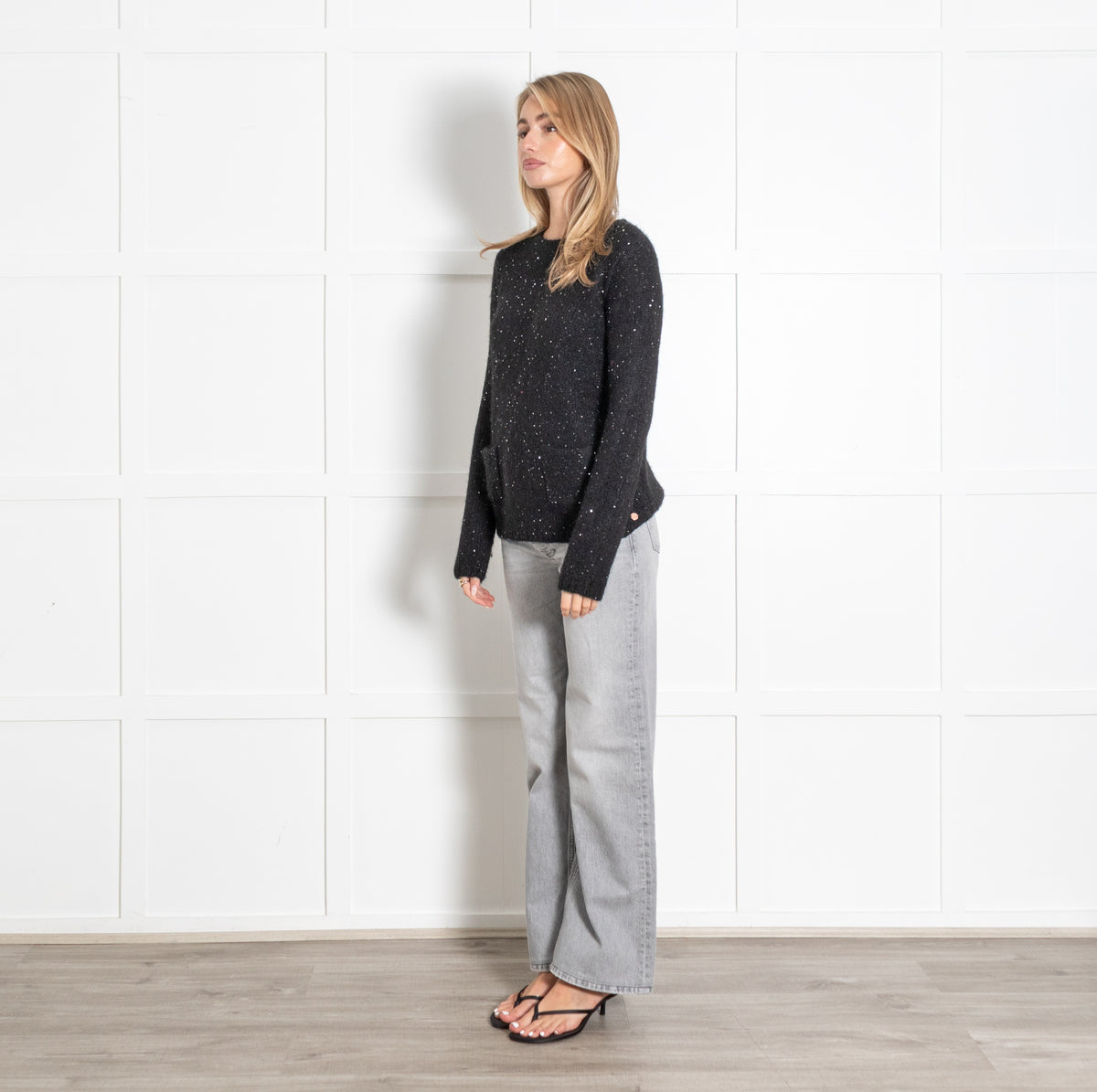 Black Sequin Knit Sweater - Image 3