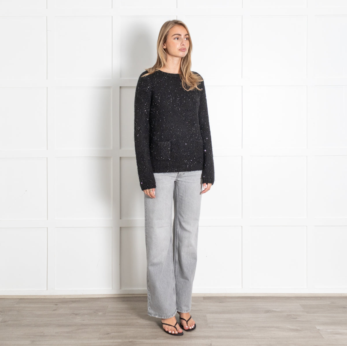 Black Sequin Knit Sweater - Image 7