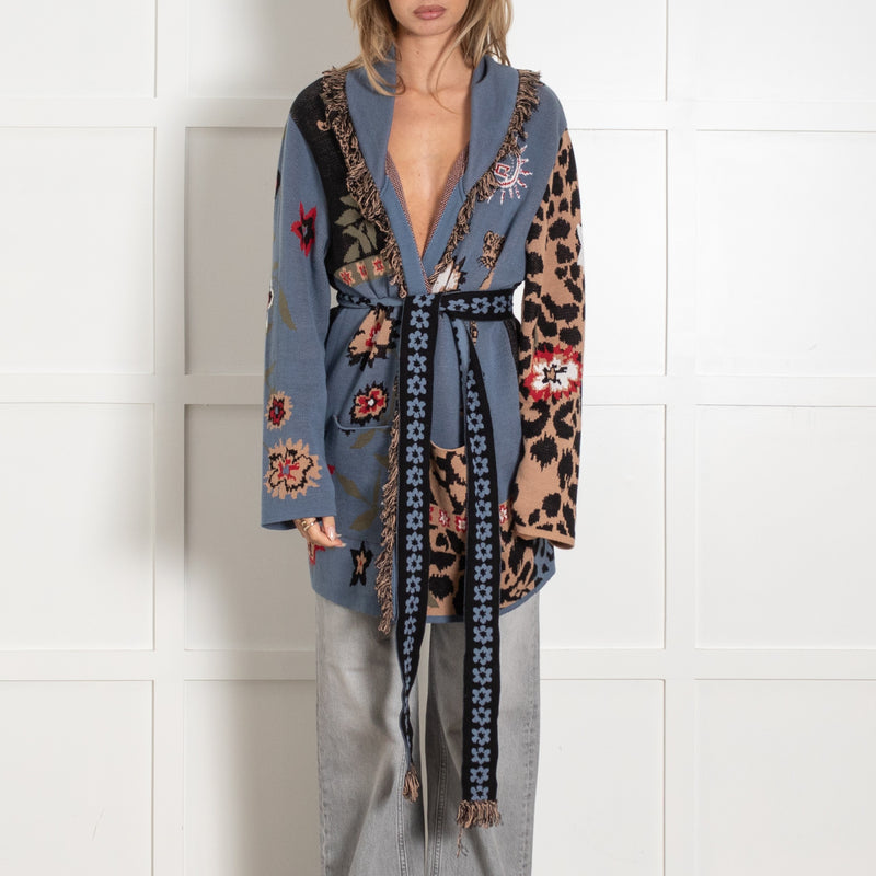 Hayley Menzies Blue Floral Leopard Print Wrapped Cardigan - Image 2