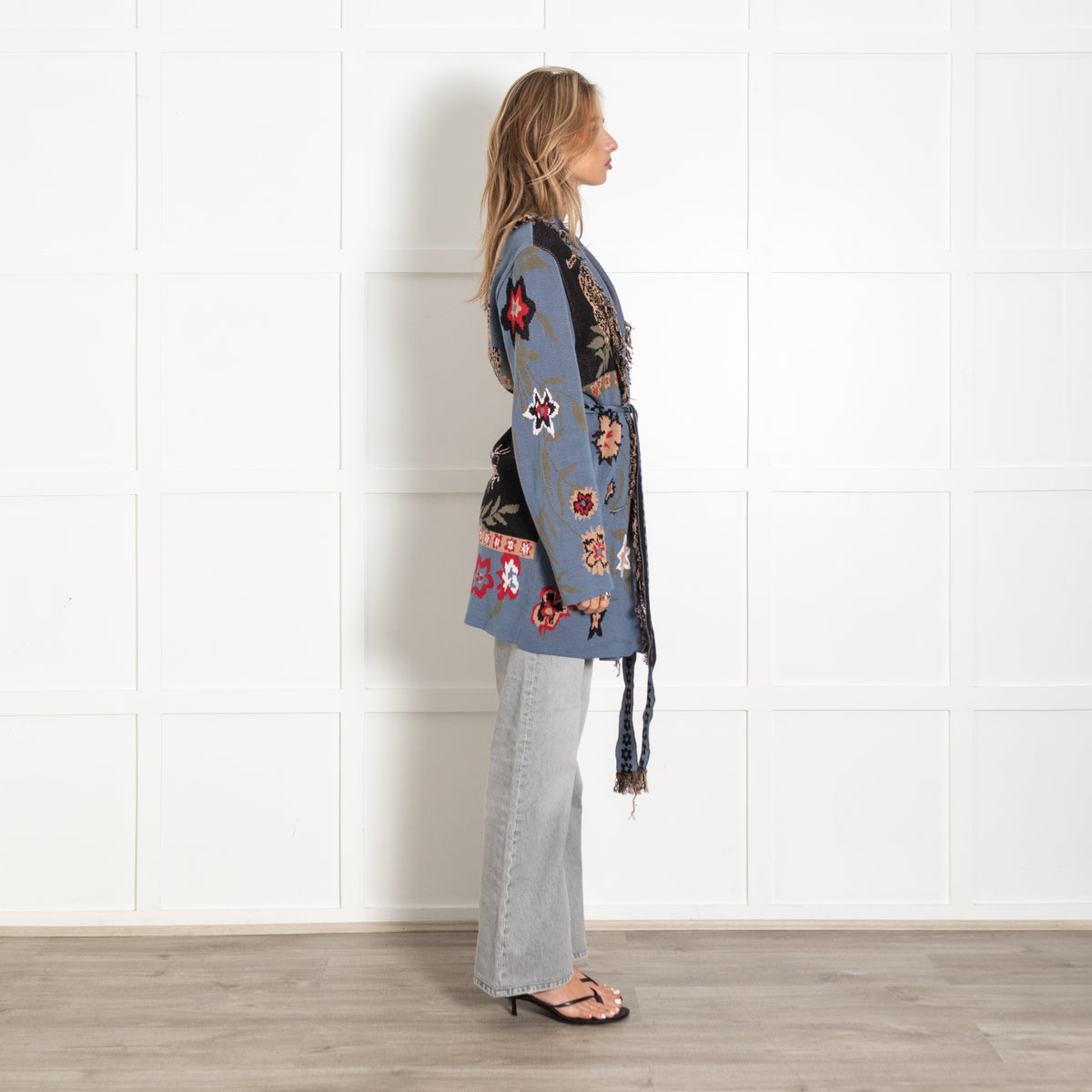 Hayley Menzies Blue Floral Leopard Print Wrapped Cardigan - Image 6