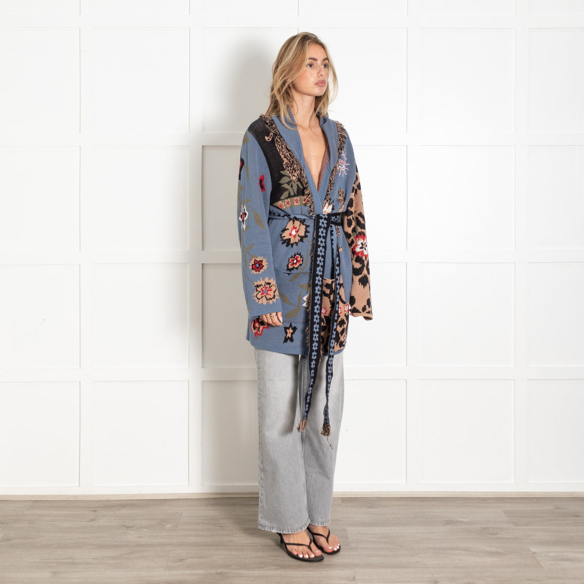 Hayley Menzies Blue Floral Leopard Print Wrapped Cardigan - Image 7