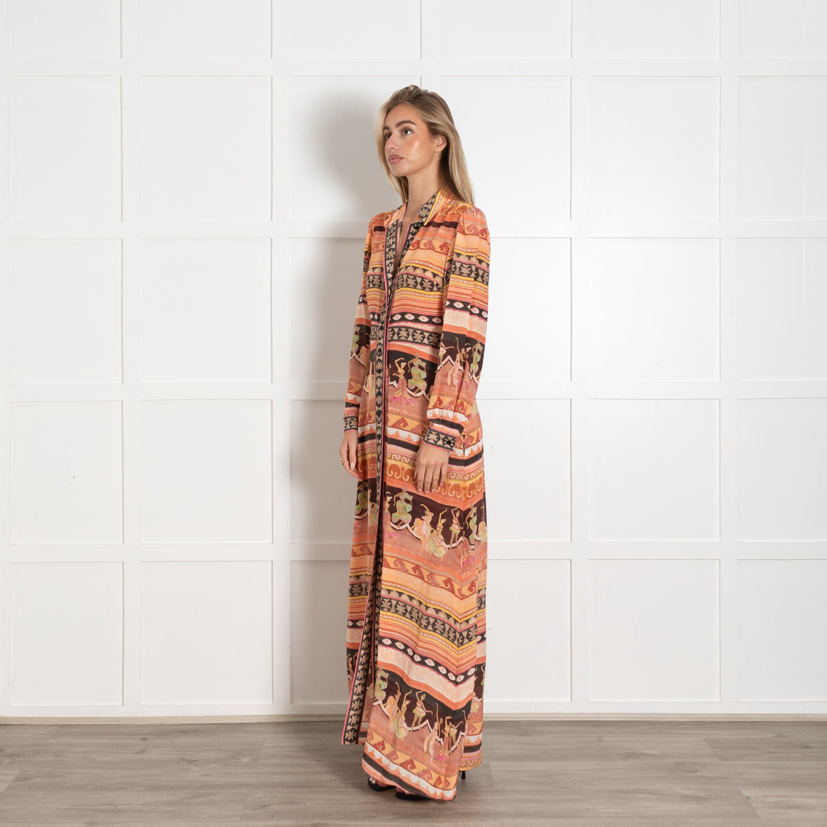 Hayley Menzies Orange Silk Print Long Sleeved Maxi Dress - Image 3