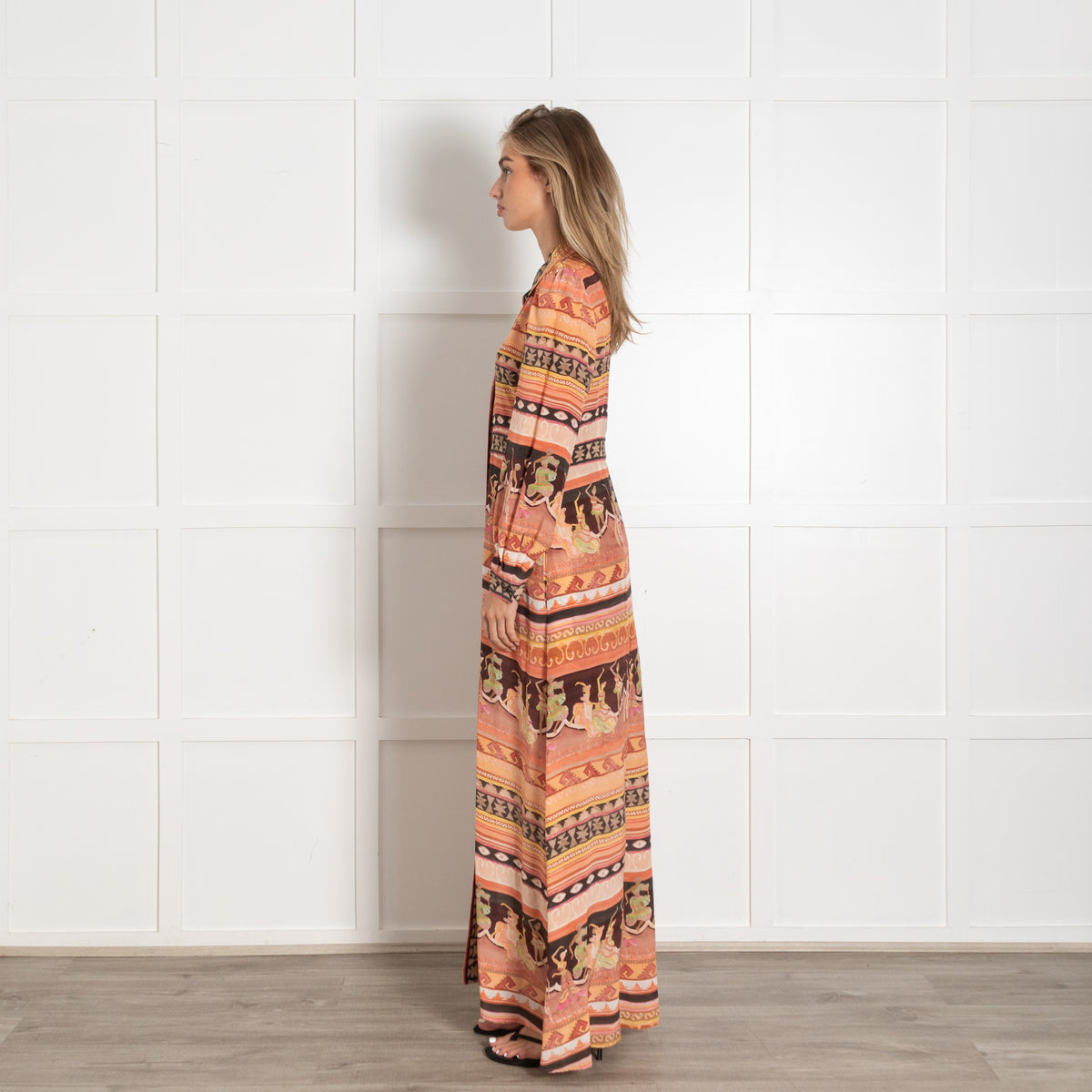 Hayley Menzies Orange Silk Print Long Sleeved Maxi Dress - Image 4