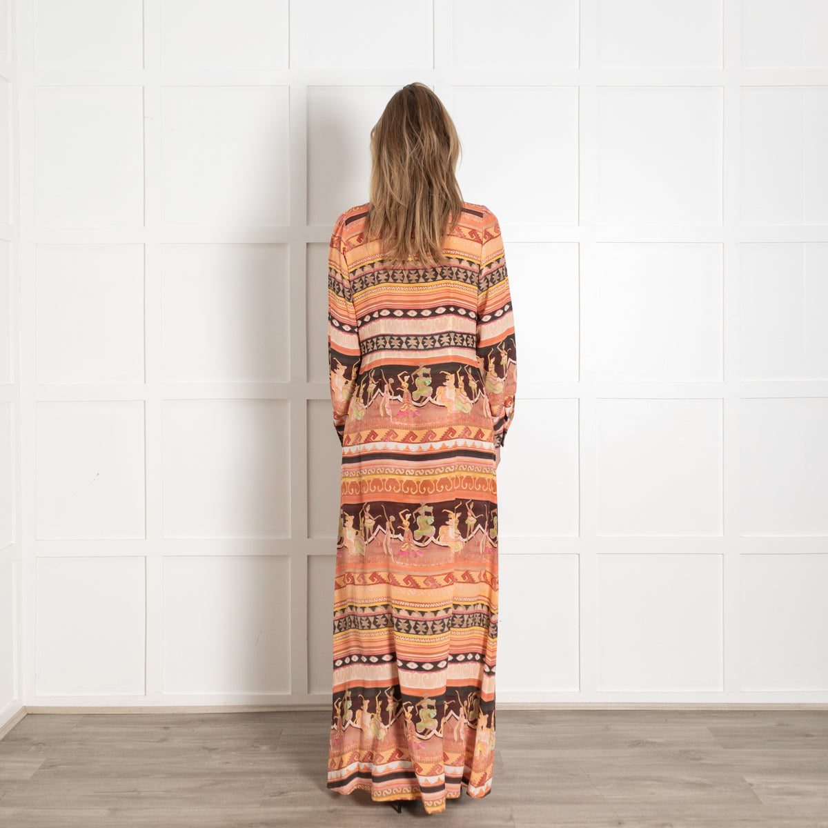 Hayley Menzies Orange Silk Print Long Sleeved Maxi Dress - Image 5