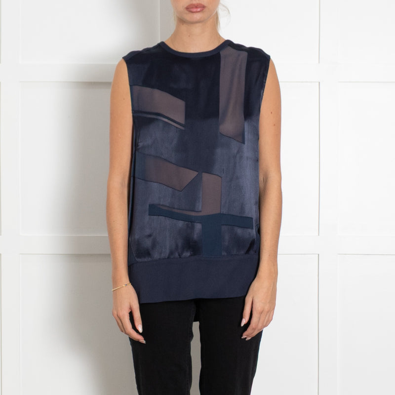 Helmut Lang Navy Burn Out Hexa Sleeveless Top - Image 2