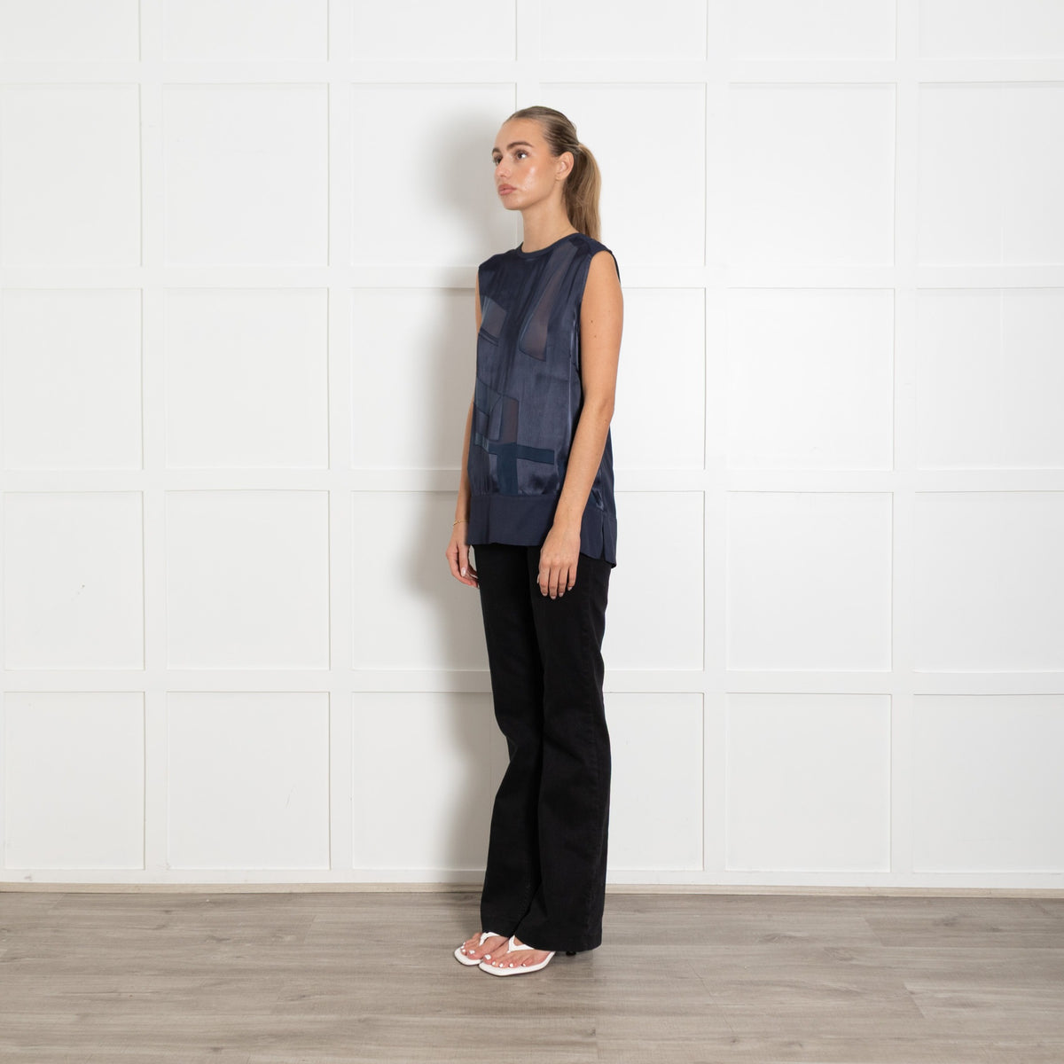 Helmut Lang Navy Burn Out Hexa Sleeveless Top - Image 3