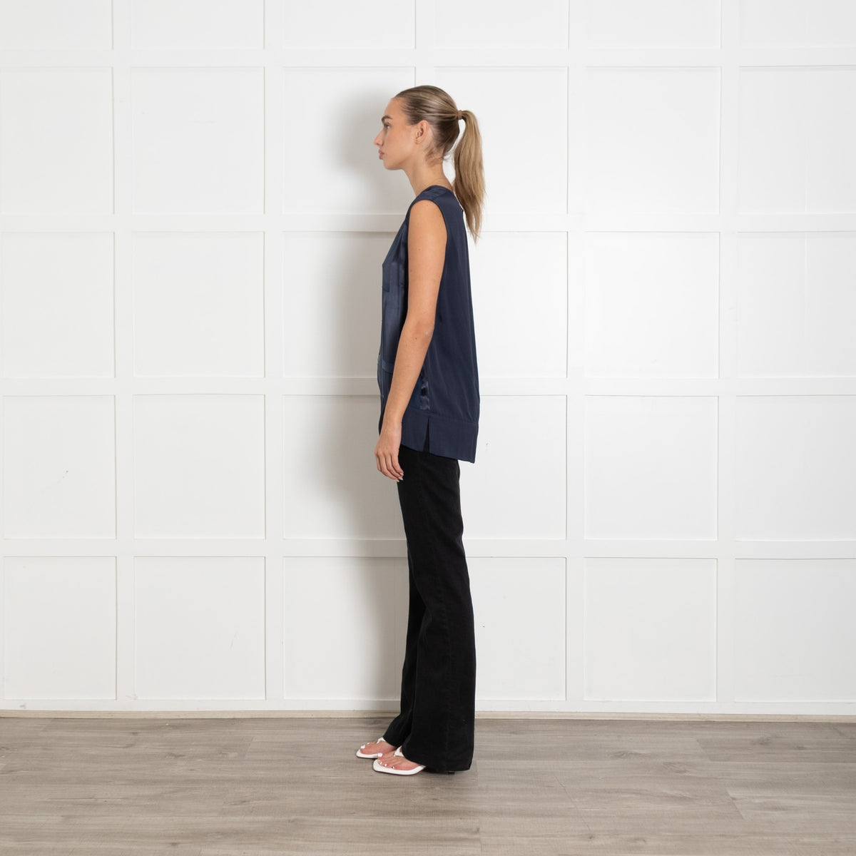 Helmut Lang Navy Burn Out Hexa Sleeveless Top - Image 4