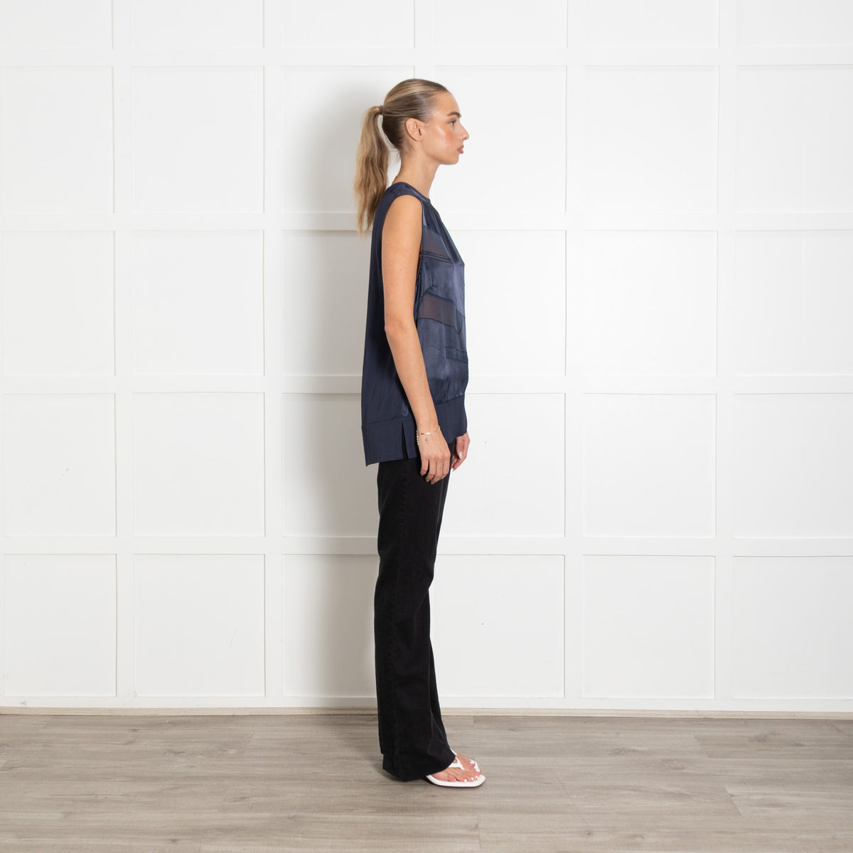 Helmut Lang Navy Burn Out Hexa Sleeveless Top - Image 6