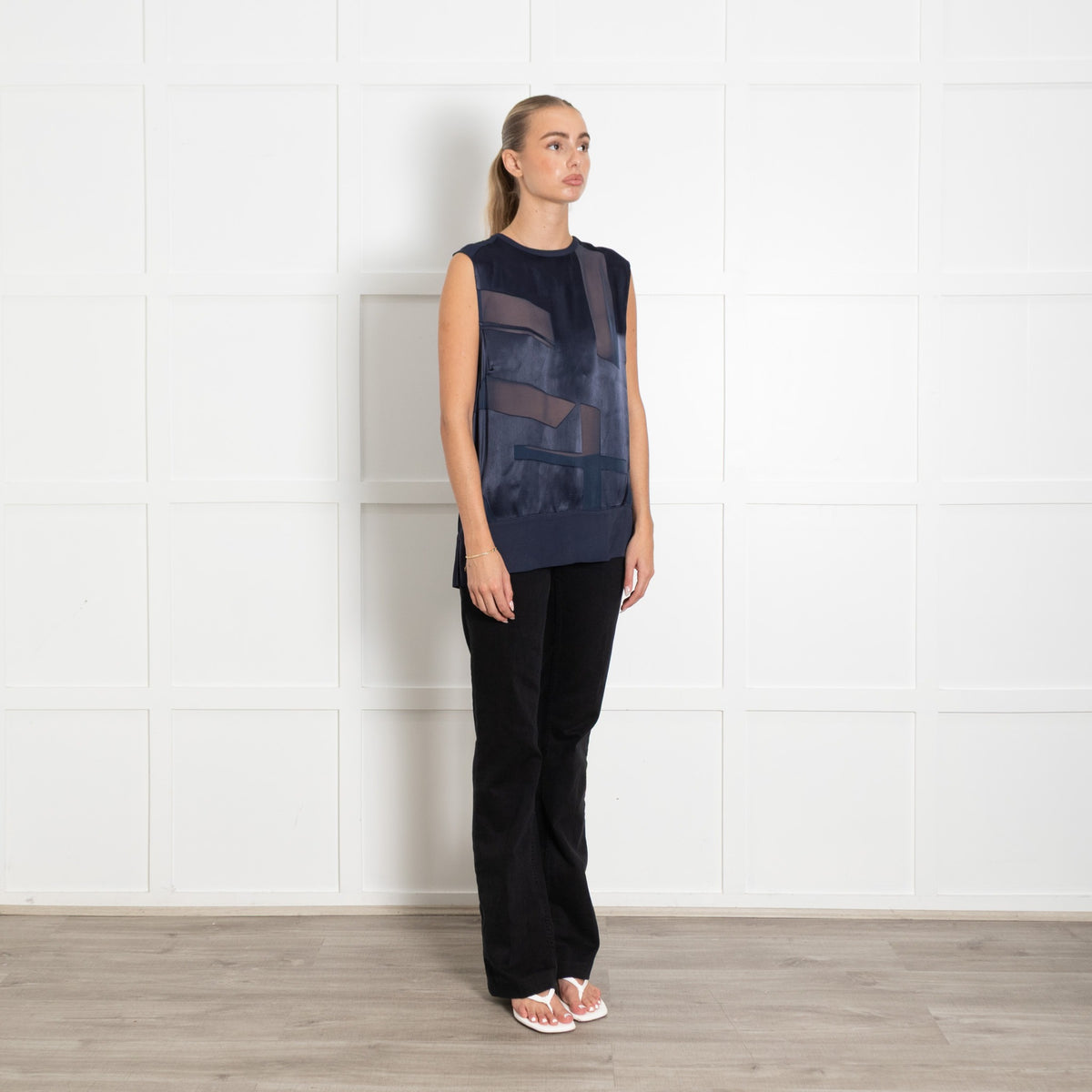 Helmut Lang Navy Burn Out Hexa Sleeveless Top - Image 7