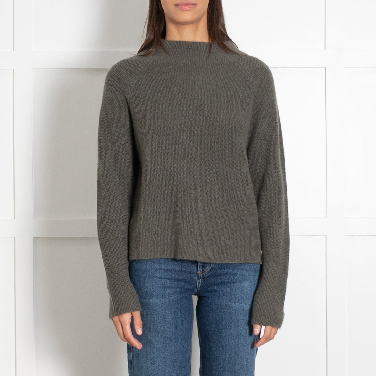 Henry Christ Khaki Cashmere Knit with Contrast Silver Thread - Image 2