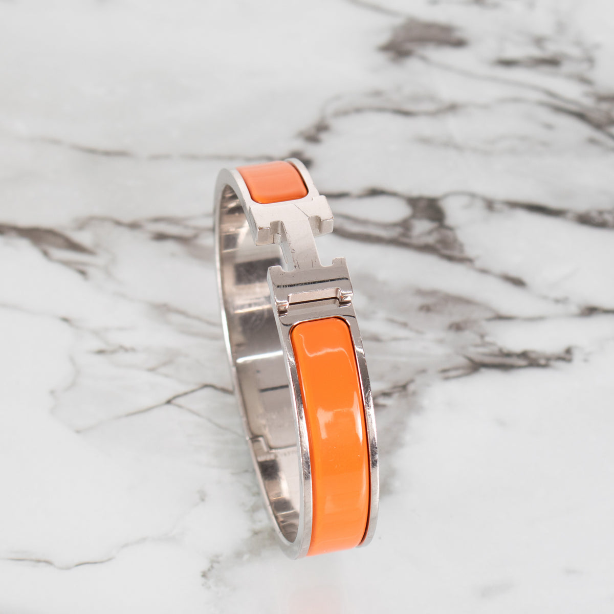 Hermes Enamel Clic H clasp Bracelet Orange - Image 8