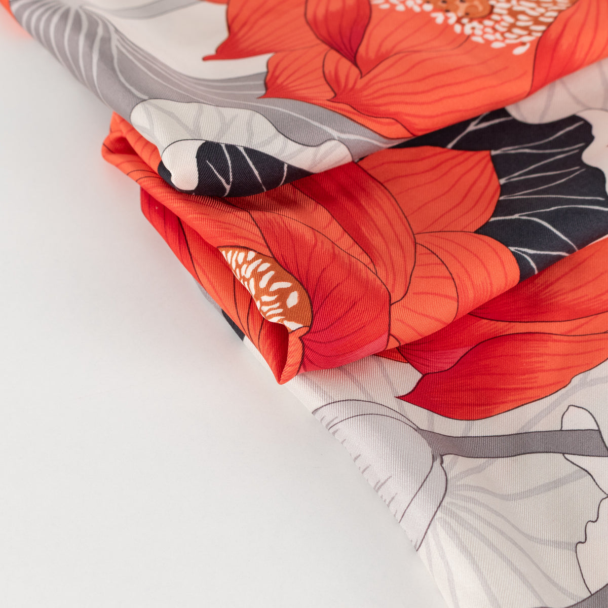 Hermes Fleurs De Lotus Grey And Red Silk Scarf - Image 7