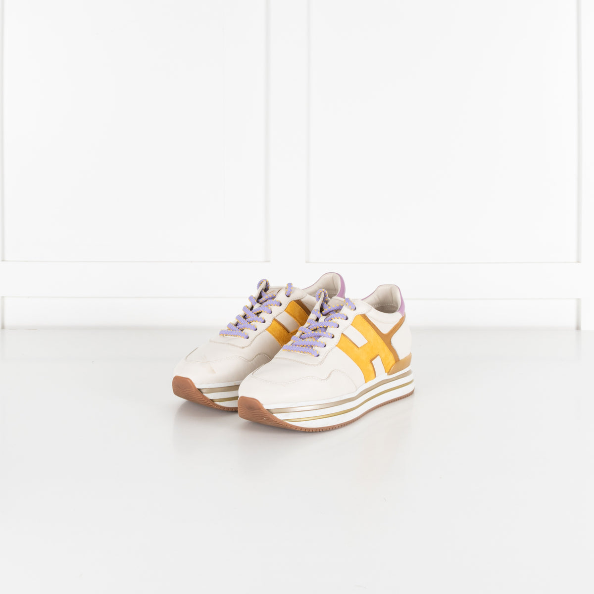 Hogan Midi H222 White Yellow Purple Women's Platform Sneakers - Image 1