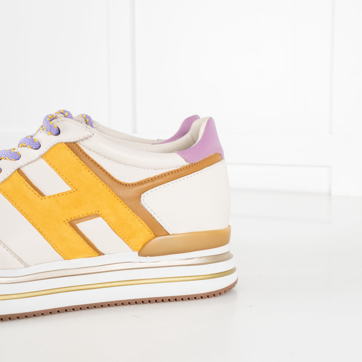 Hogan Midi H222 White Yellow Purple Women's Platform Sneakers - Image 10