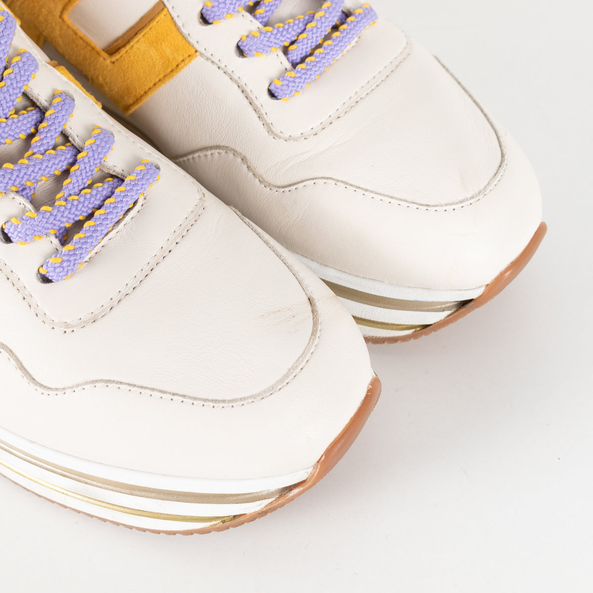 Hogan Midi H222 White Yellow Purple Women's Platform Sneakers - Image 11