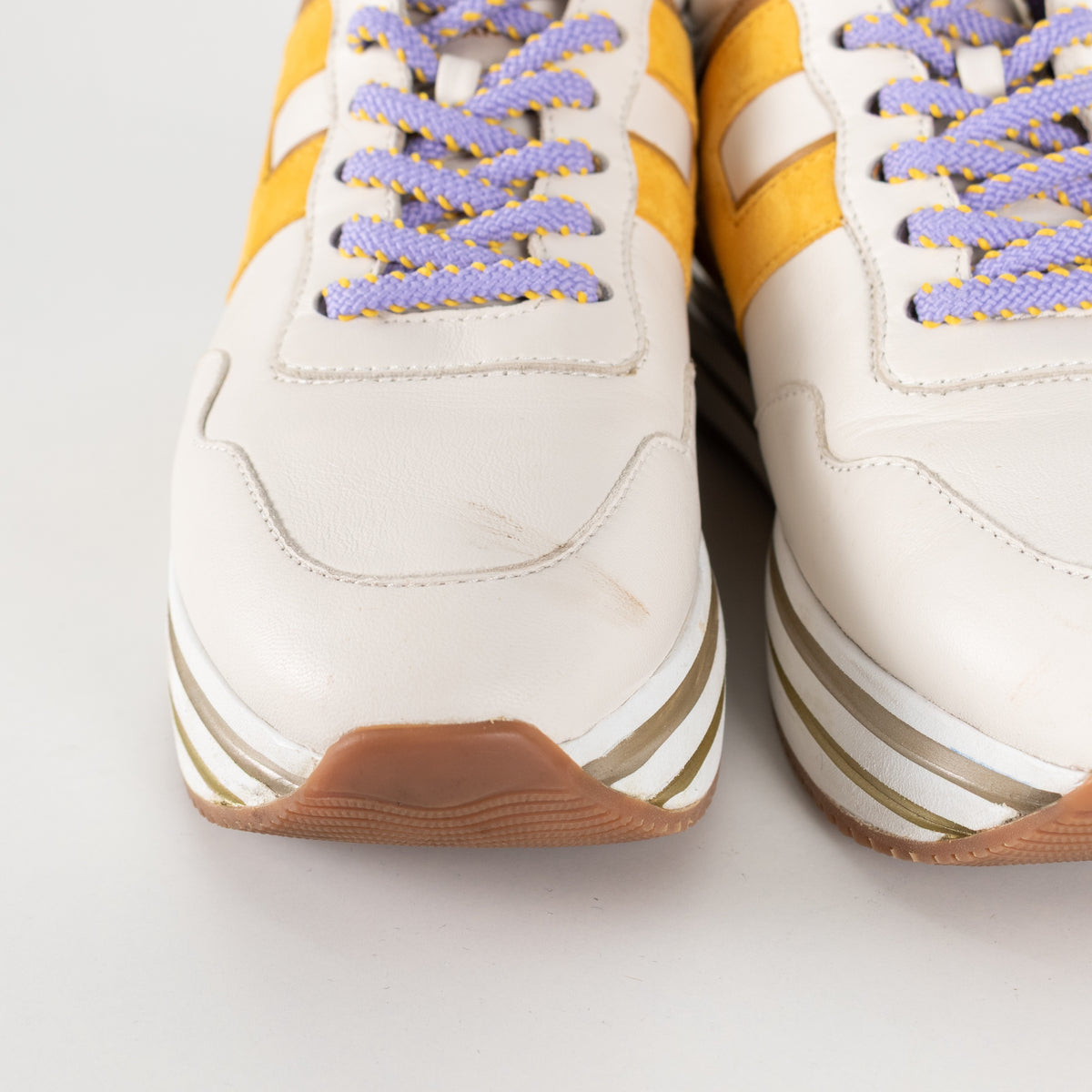 Hogan Midi H222 White Yellow Purple Women's Platform Sneakers - Image 12