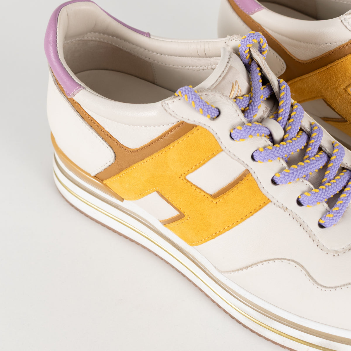Hogan Midi H222 White Yellow Purple Women's Platform Sneakers - Image 14