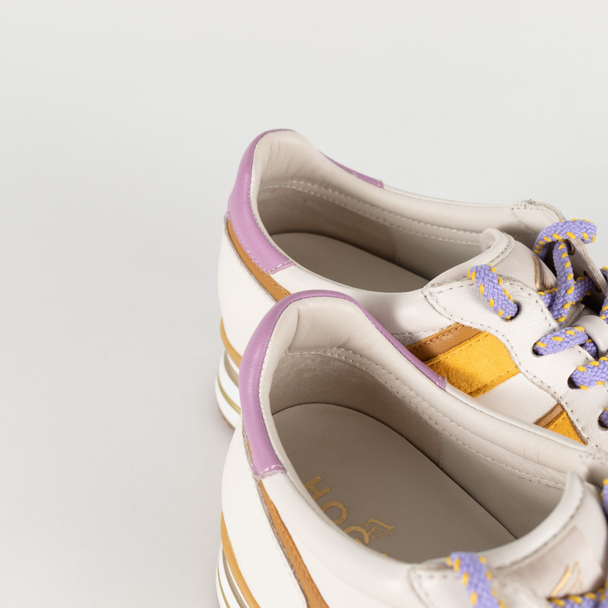 Hogan Midi H222 White Yellow Purple Women's Platform Sneakers - Image 15