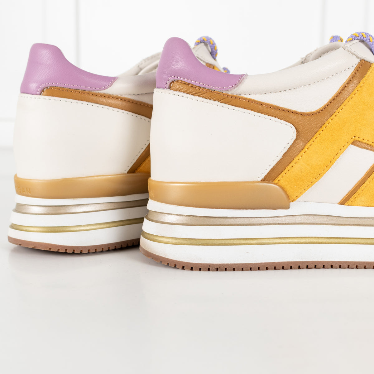Hogan Midi H222 White Yellow Purple Women's Platform Sneakers - Image 16