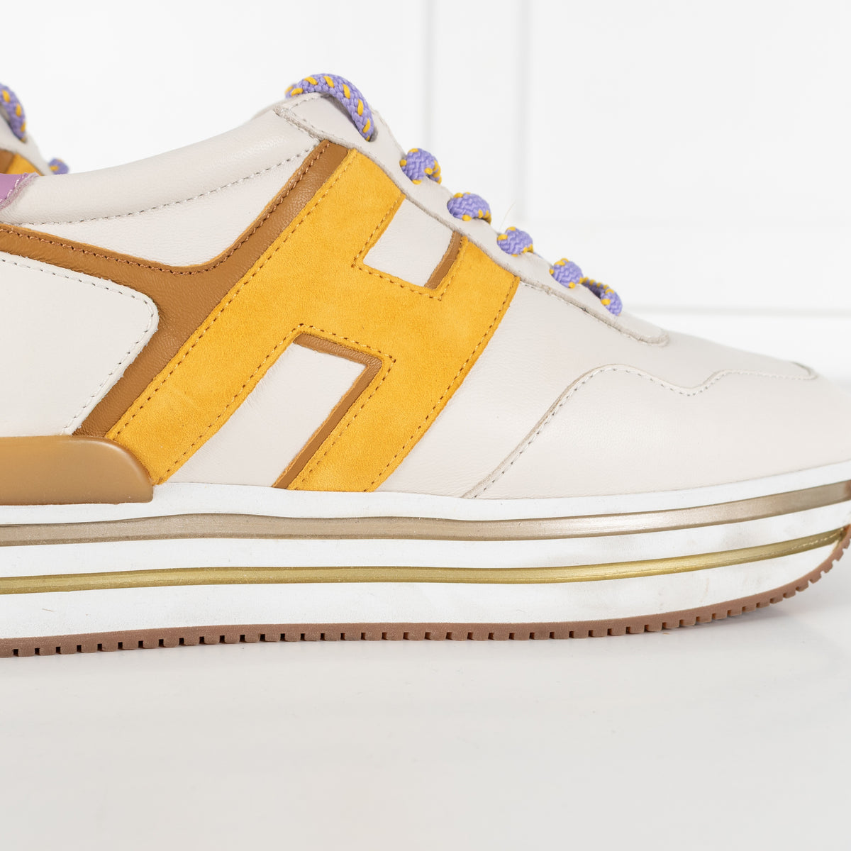 Hogan Midi H222 White Yellow Purple Women's Platform Sneakers - Image 17