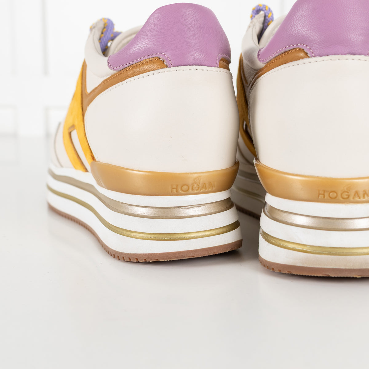 Hogan Midi H222 White Yellow Purple Women's Platform Sneakers - Image 19