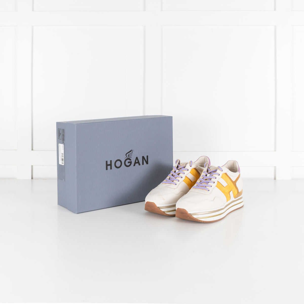 Hogan Midi H222 White Yellow Purple Women's Platform Sneakers - Image 2