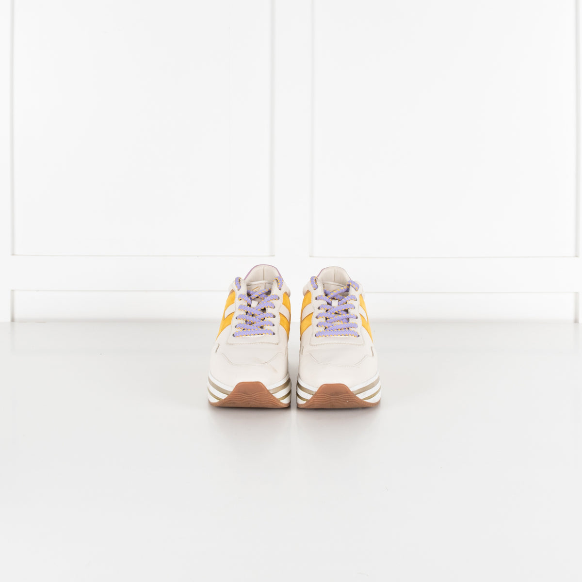 Hogan Midi H222 White Yellow Purple Women's Platform Sneakers - Image 3