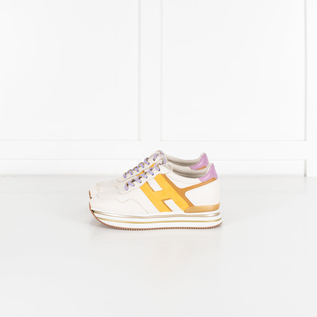 Hogan Midi H222 White Yellow Purple Women's Platform Sneakers - Image 4