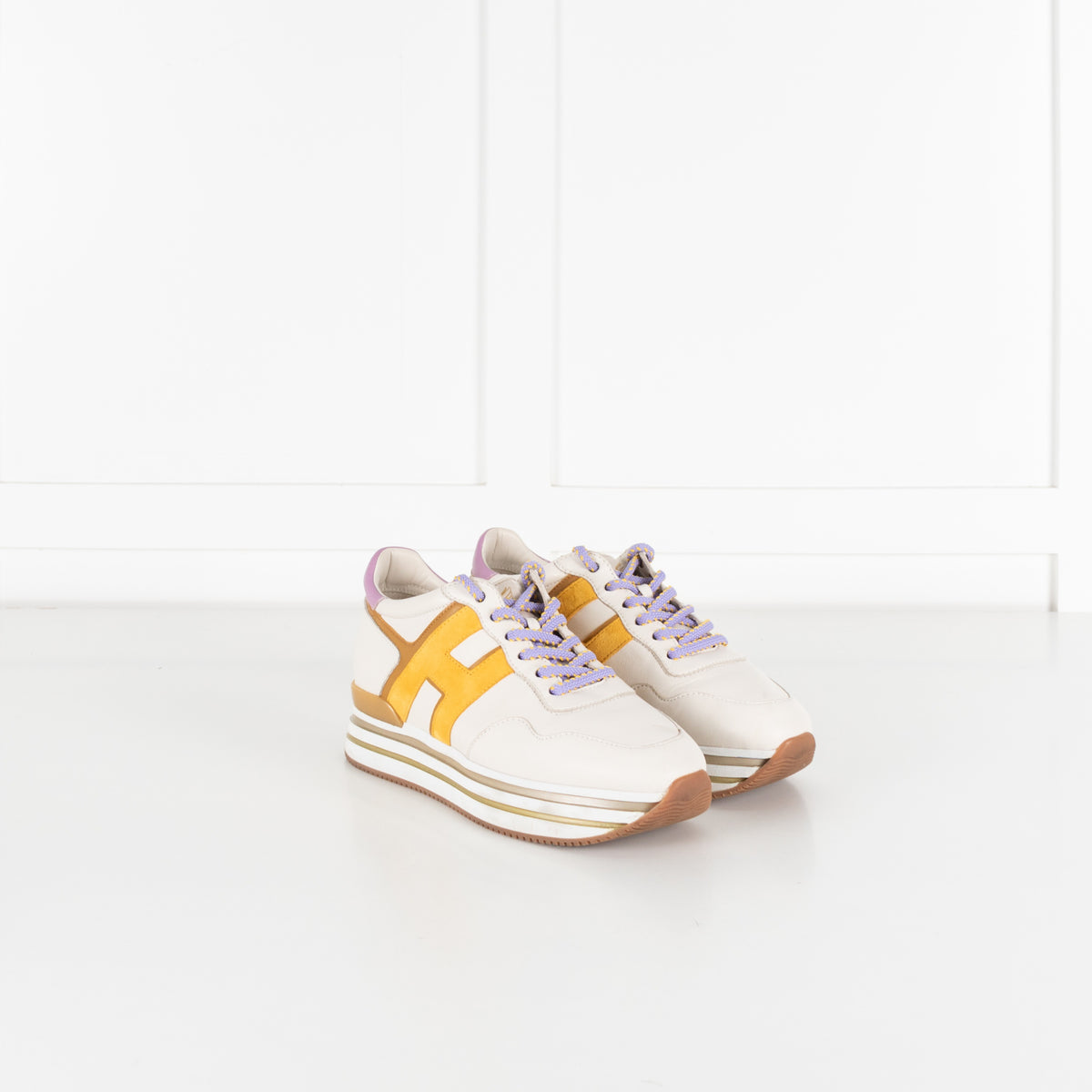 Hogan Midi H222 White Yellow Purple Women's Platform Sneakers - Image 7