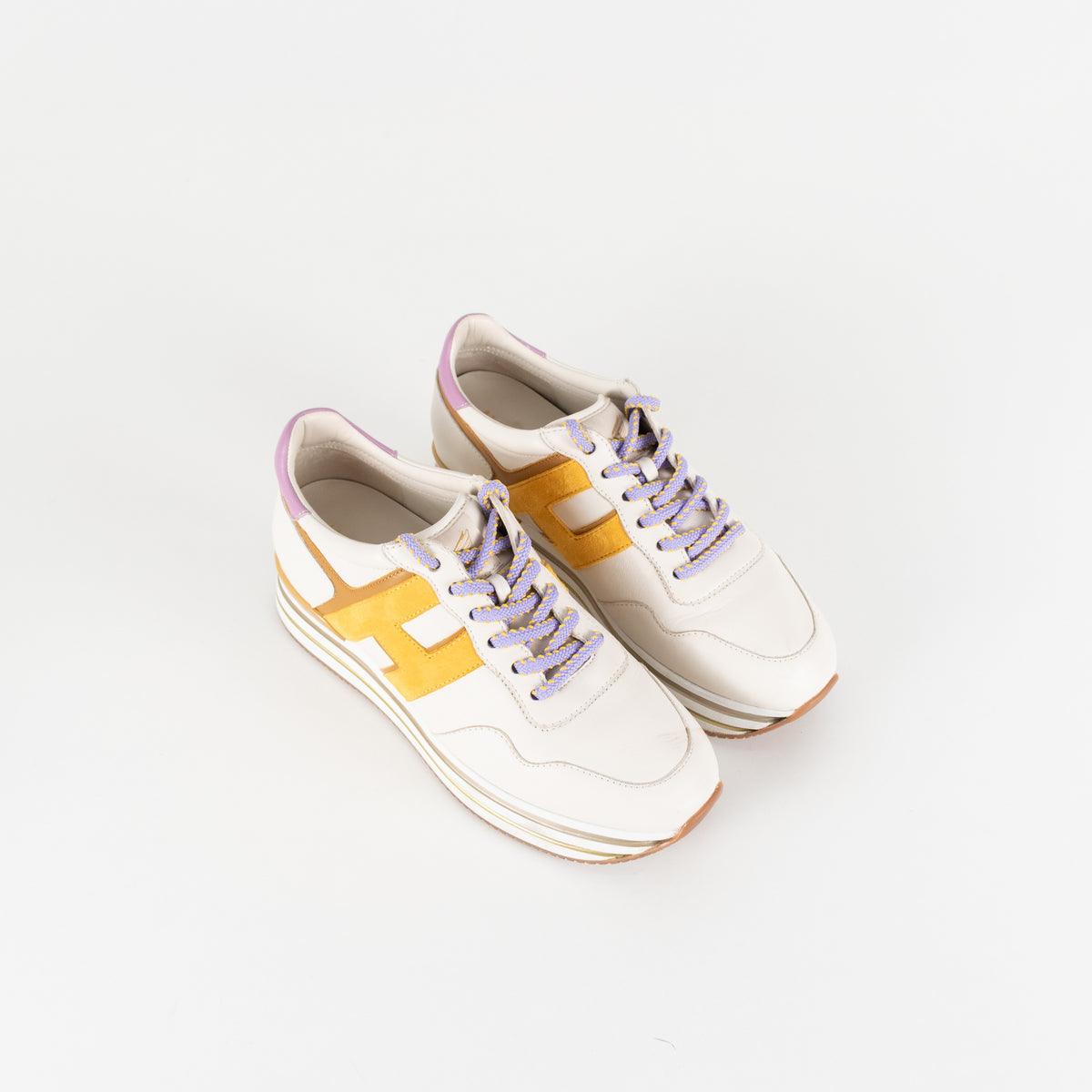 Hogan Midi H222 White Yellow Purple Women's Platform Sneakers - Image 9