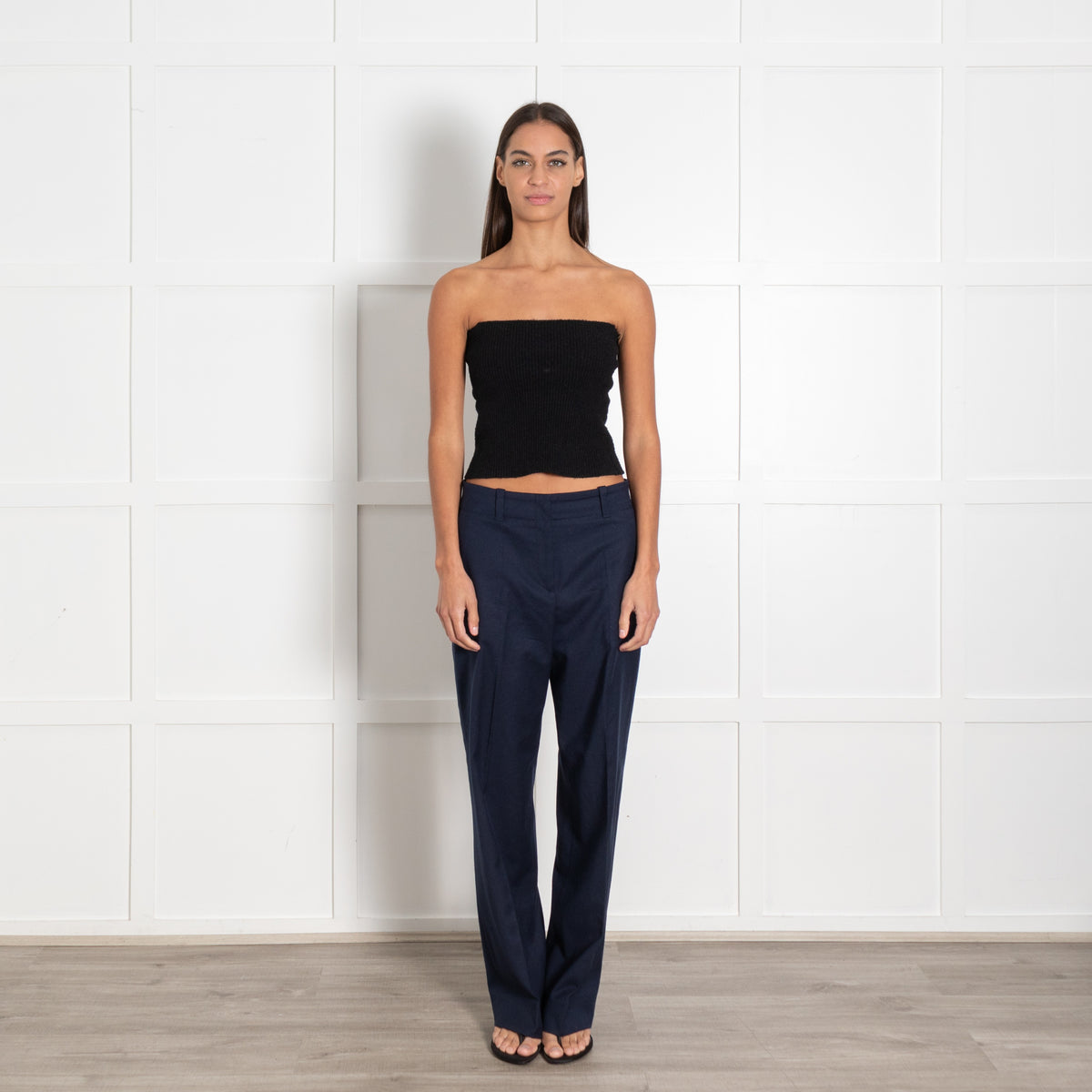 Hugo Boss Dark Navy Virgin Wool Relaxed Tapered Trousers - Image 1