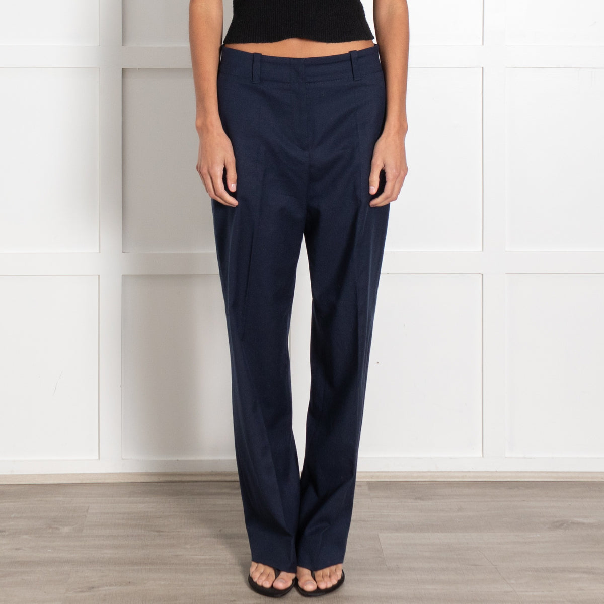Hugo Boss Dark Navy Virgin Wool Relaxed Tapered Trousers - Image 2