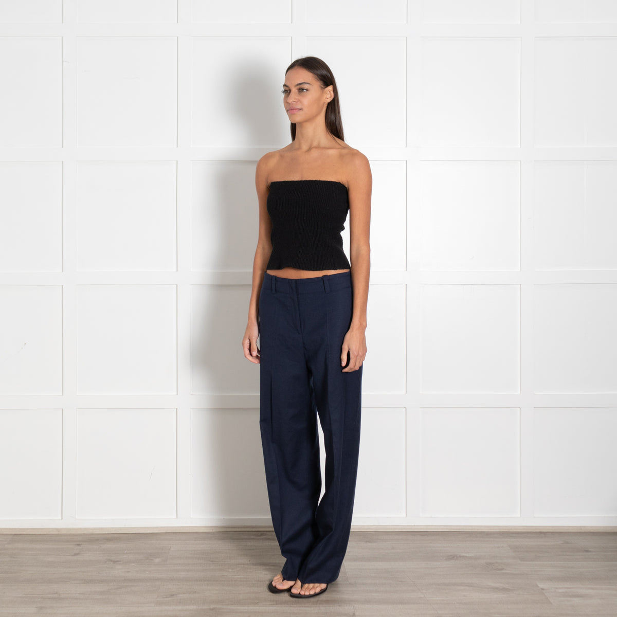 Hugo Boss Dark Navy Virgin Wool Relaxed Tapered Trousers - Image 3