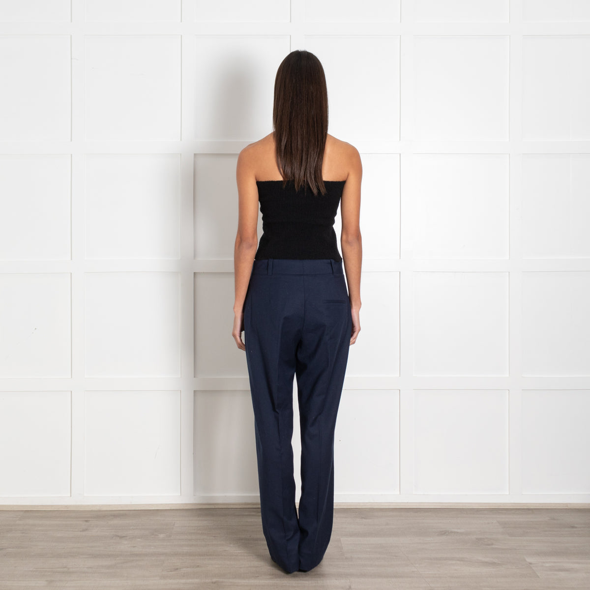 Hugo Boss Dark Navy Virgin Wool Relaxed Tapered Trousers - Image 5