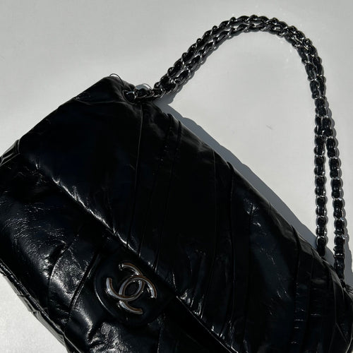 Chanel Glazed Calfskin Black Maxi Twisted Flap Bag