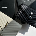 Saint Laurent Black Cassandre Envelope Chain Wallet with Chain