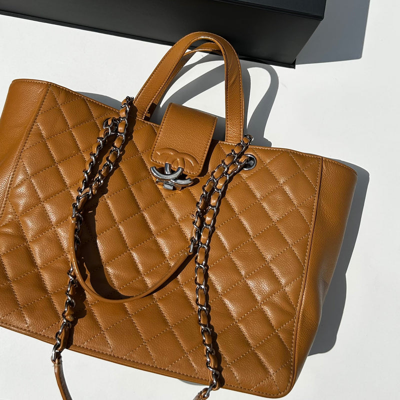 Chanel Tan Caviar CC Box Large Quilted Tote