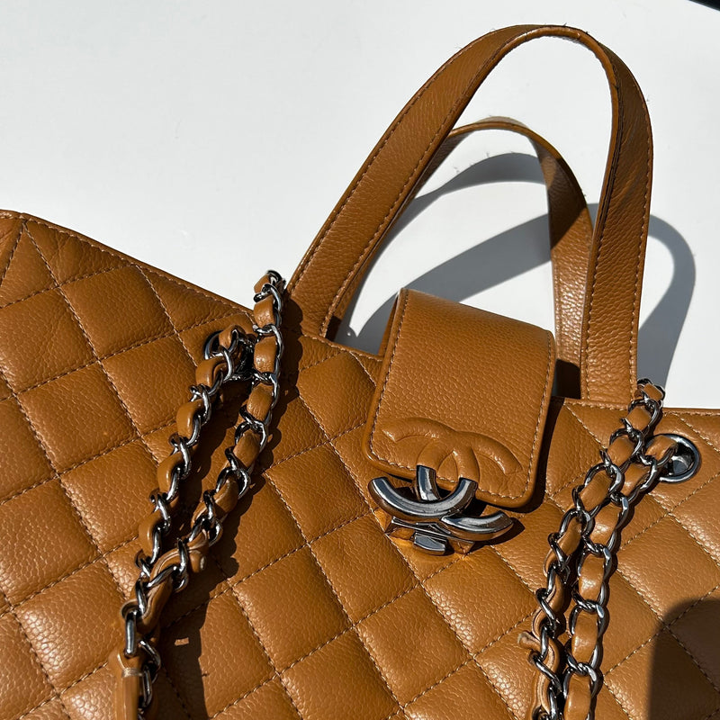 Chanel Tan Caviar CC Box Large Quilted Tote