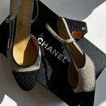 Chanel Woven Metallic Slingback with Block Heel