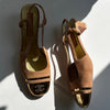 Chanel Pink Suede Block Heel Slingback with Gold Toe Cap