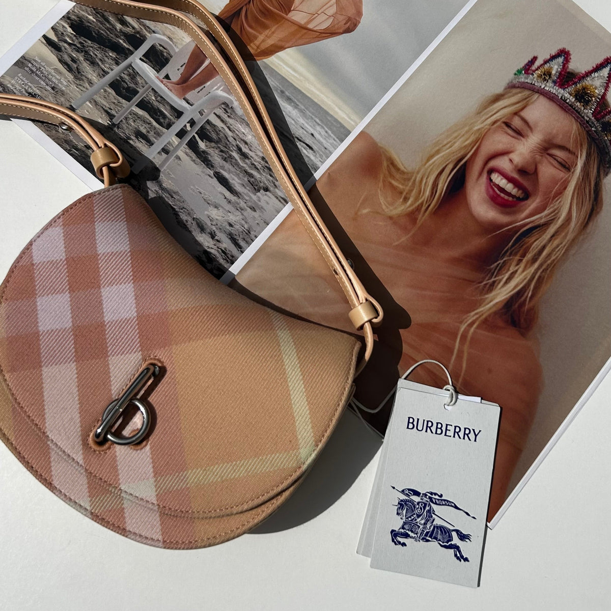 Burberry Peach Check Mini Rocking Horse Crossbody