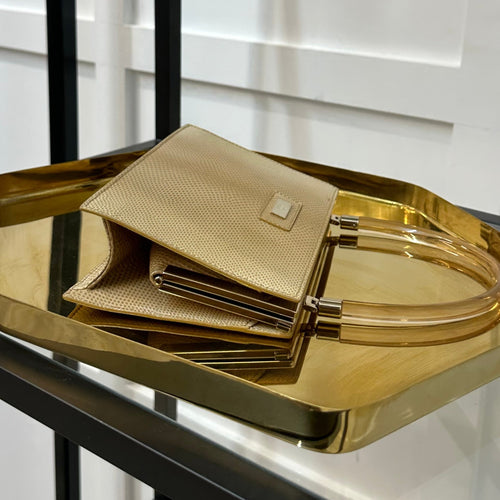 Gucci Karung Lizard Skin Bag With Lucite Top Handle
