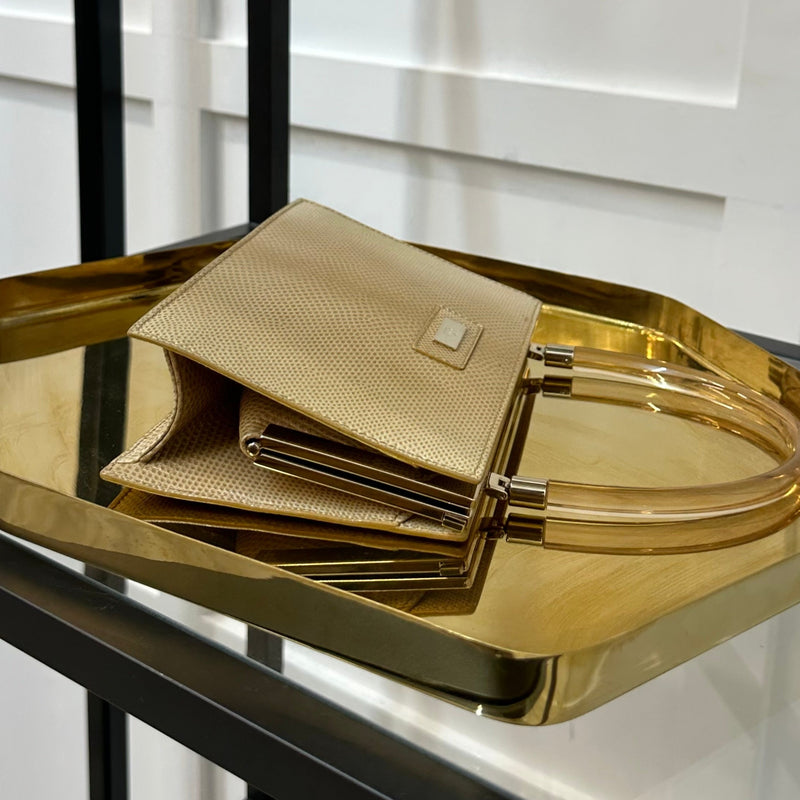 Gucci Karung Lizard Skin Bag With Lucite Top Handle