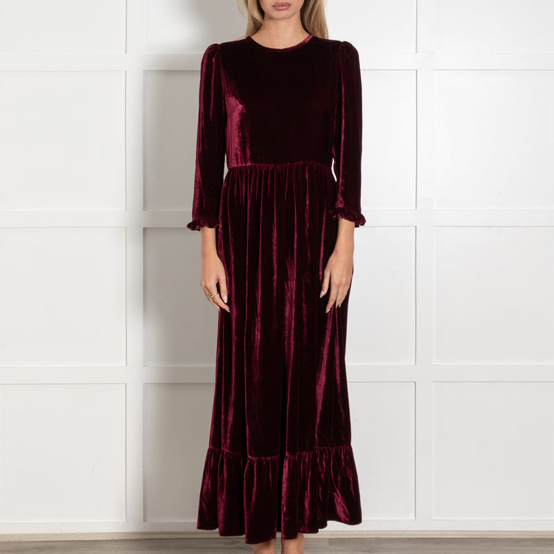 Iris Burgundy Velvet Maxi Dress with Ruffles - Image 2