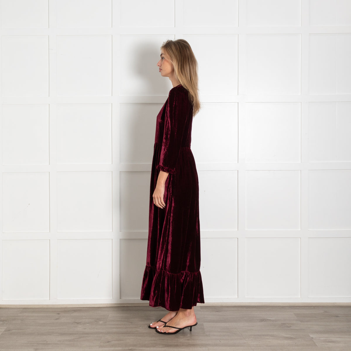 Iris Burgundy Velvet Maxi Dress with Ruffles - Image 4